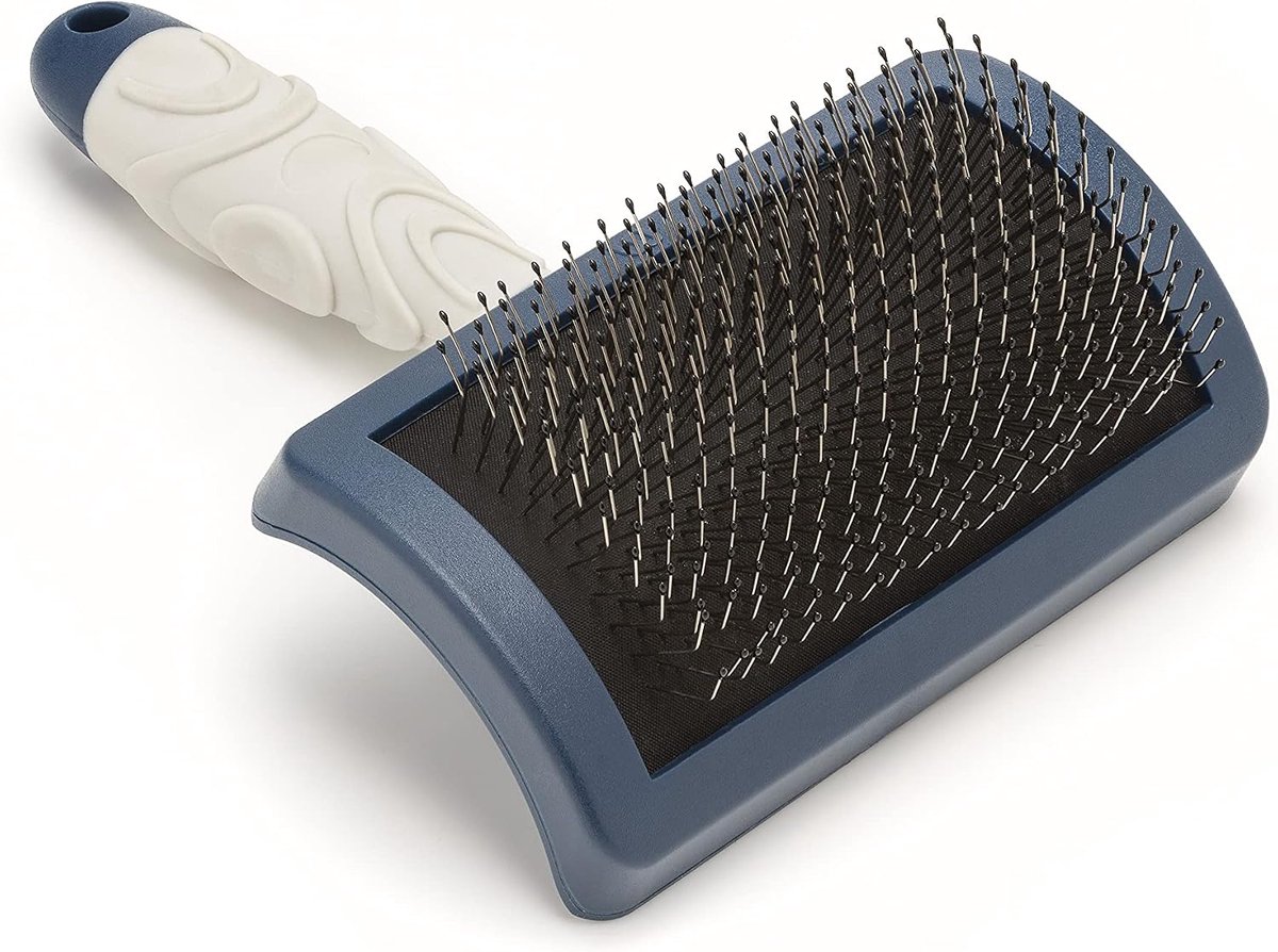 Hond, Puppy Grooming Gebogen Hoofd Slicker Brush, Shedding Tool, voor Cockapoos, Labradoodles, Cavapoos en Golden Doodles, Blauw, Grijs, X-Small