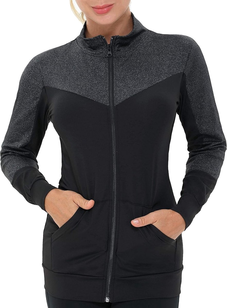 Hardloopjack voor dames, lange mouwen, trainingsjack, sweatjack met zak, voor yoga, fitness, sport