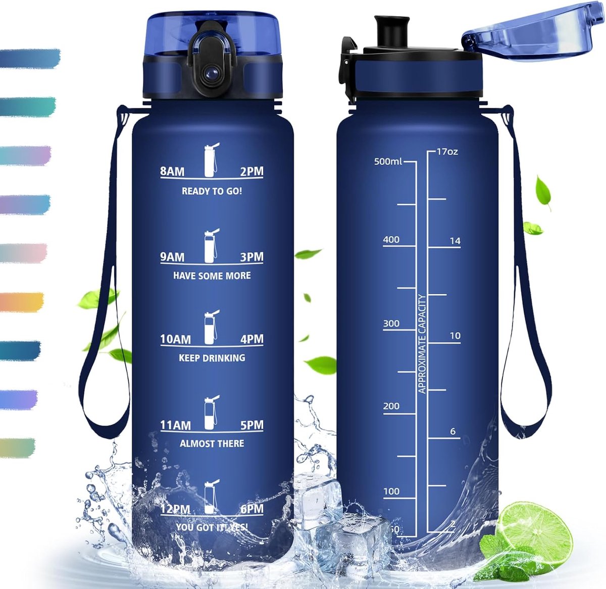 Drinkfles, 500 ml, motiverende sportfles, BPA-vrij, waterfles voor sport, fitness, yoga, school, kantoor