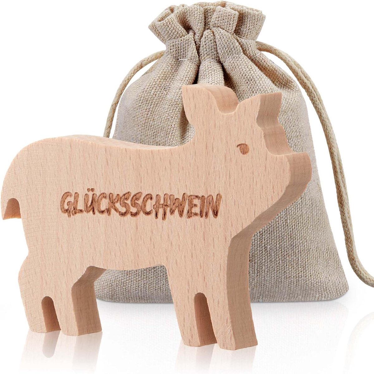 Varken geluksbrenger van hout cadeau geluksbrenger varken geluk motiverende geschenken aanmoediging examen cadeau genezen snel geschenken met katoenen tas familie vrienden examens communie