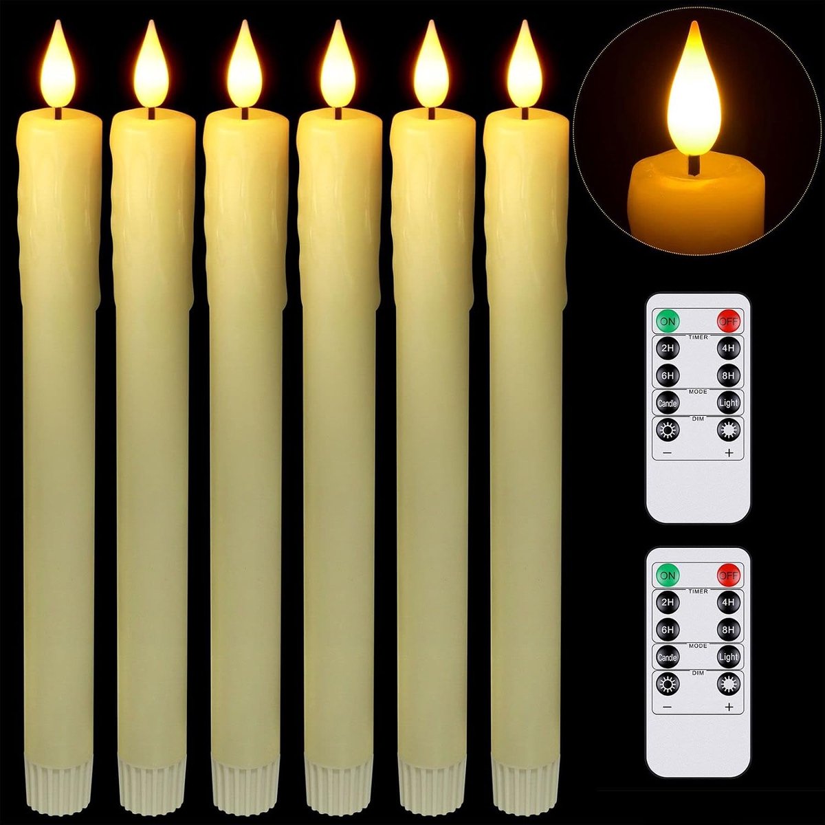 LED Taps toelopende kaarsen met afstandsbediening, 6 stuks batterij-aangedreven LED vlamloze nepkaarsen flikkerende echte wax taps toelopende kaarsen met timer voor thuis Halloween kerstkamer