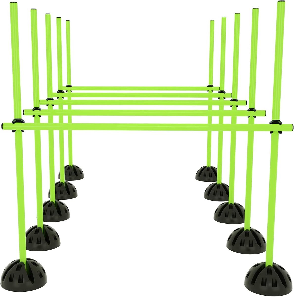 Set van springstangen voor conditionele training, Sprongkracht, Dribbelen en Beweeglijkheid (15 stangen - 100 cm, 10 X-standaarden, 10 clips) - Groen