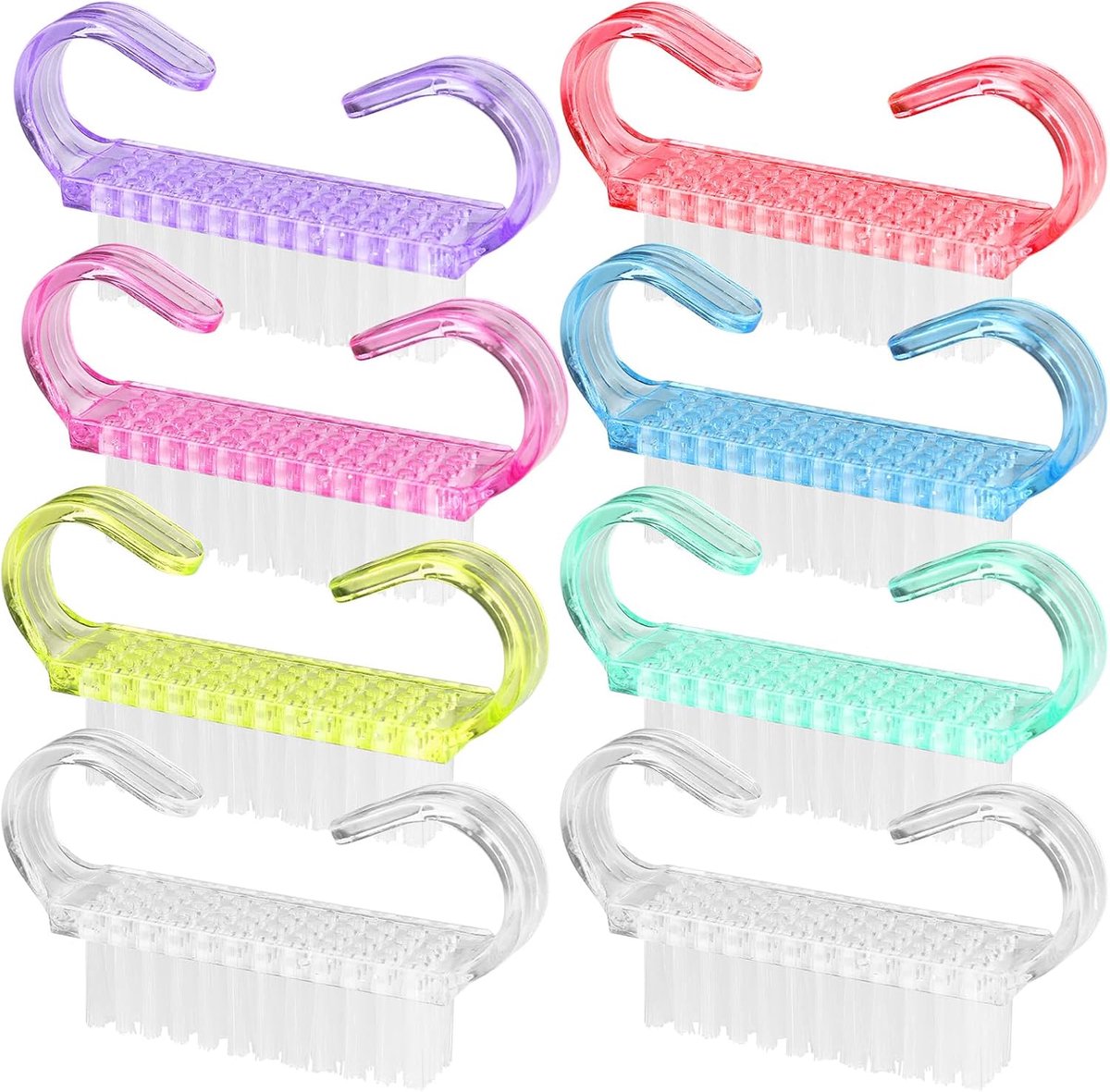 8 stuks nagelborstel, Abeillo vingernagelborstel, handgreep van kunststof, vingernagel peeling reinigingsborstels, manicure stofborstel pedicure schrobgereedschap voor tenen en nagels (7 kleuren)