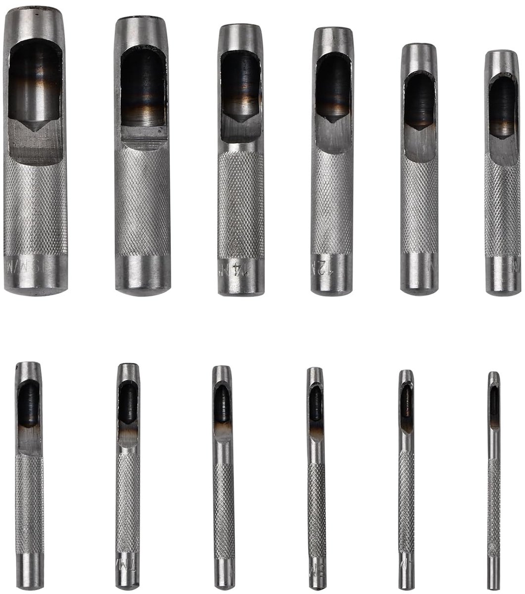 12 stuks 3 mm tot 19 mm leer holle ronde perforatiegereedschap voor horlogebandjes, riem, canvas, papier, kunststof
