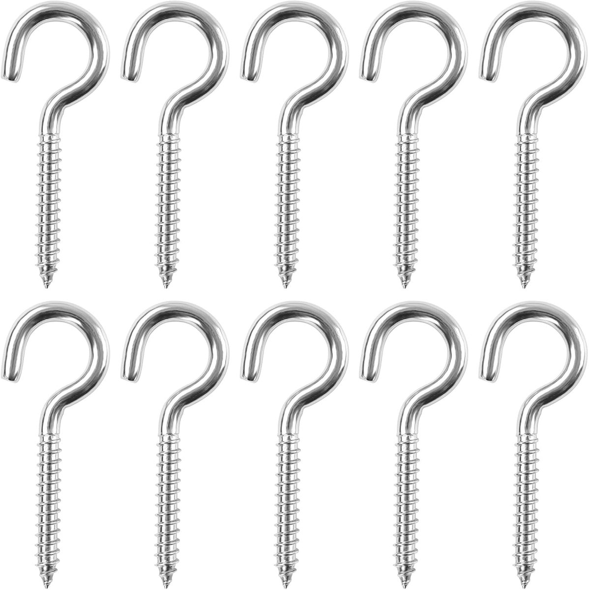 Haken M6 x 82 mm, 10 Stuks Plafondhaken Roestvrij Staal, Zware Haakschroef Groot, Haken voor Schroeven, Geschikt voor Hangmatten, Luifels, Hangstoelen, Schommelstoelen (Zilver)