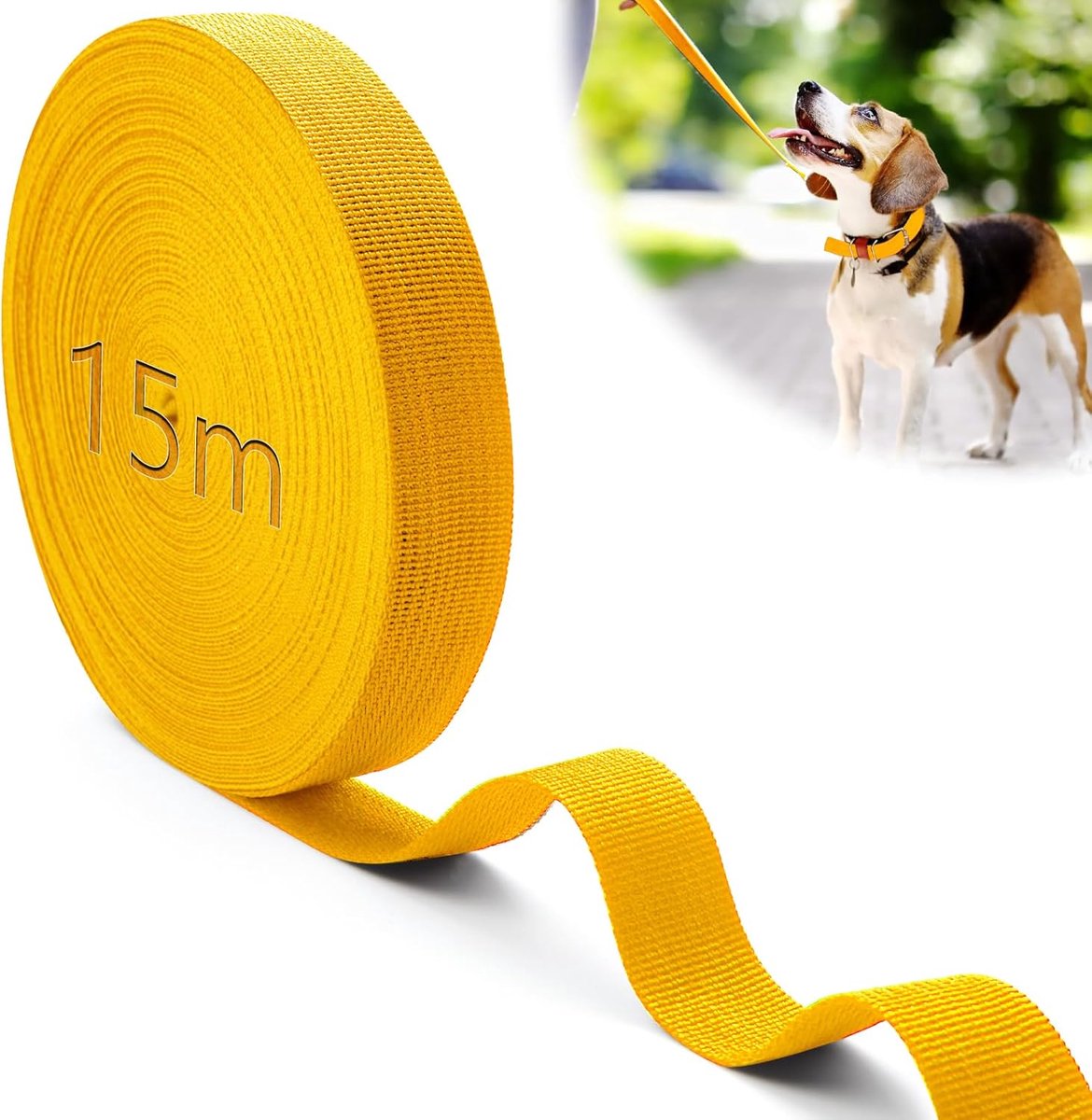 SnelShoppen - 15m Polypropyleen Band, 25mm Breed, Gele Katoenen Tasriem, Waterbestendig, Nylon Strap voor Knippen, Naaien, Doe-Het-Zelf, Rugzak, Bagag