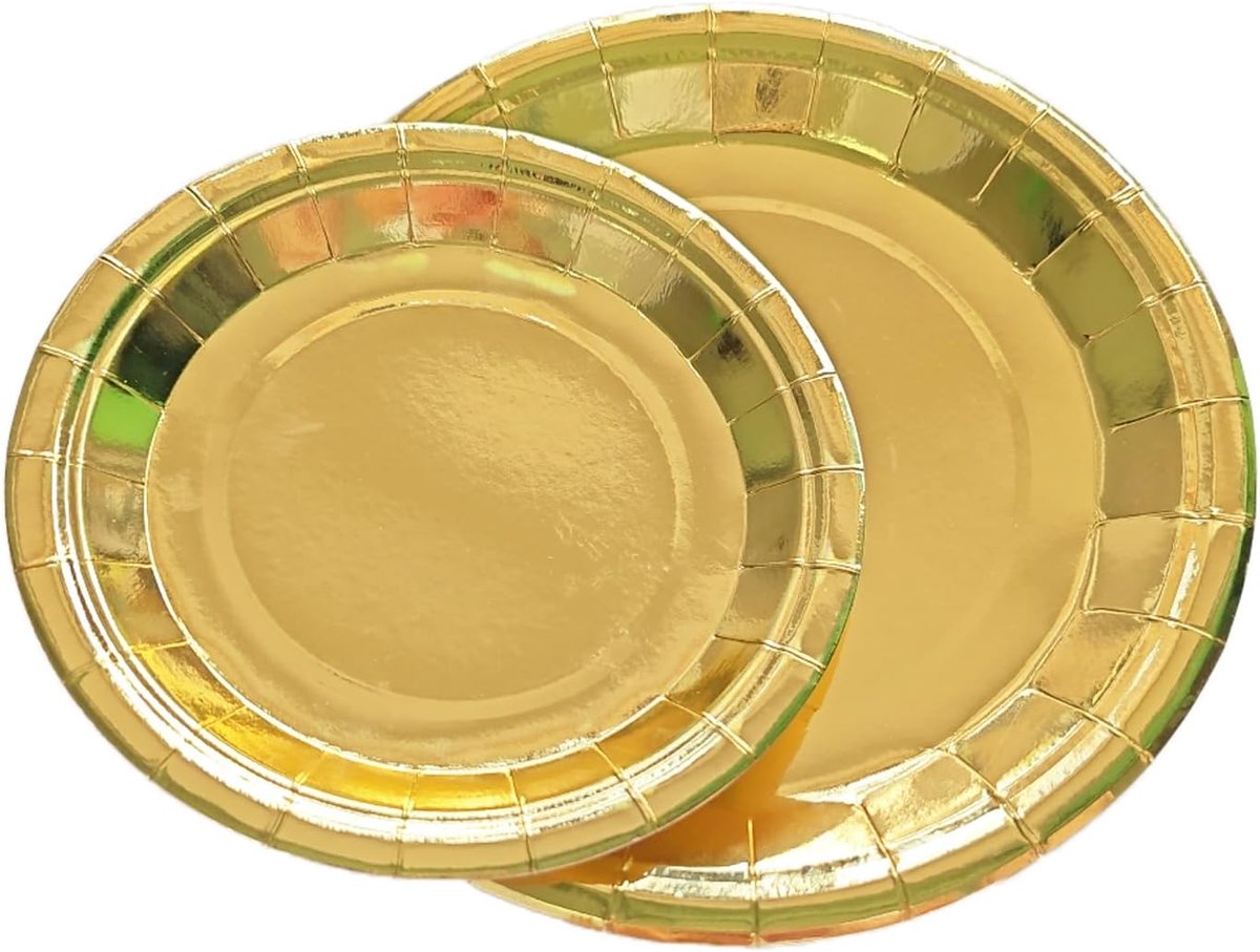 40 Stuks Gouden Papieren Borden 7 & 9 inch Wegwerp Folie Servies Decor voor Verjaardagen, Bruiloft Viering en Kerstfeest Benodigdheden - Metallic