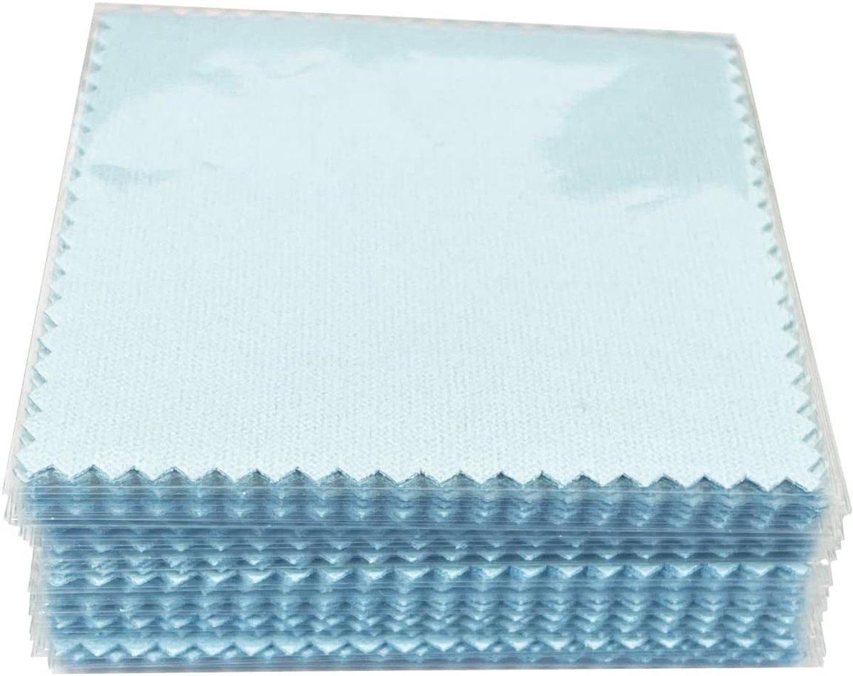 50Pcs Sieraden Schoonmaakdoek Polijsten Doek voor Sterling Zilver Goud Platina (Blauw)