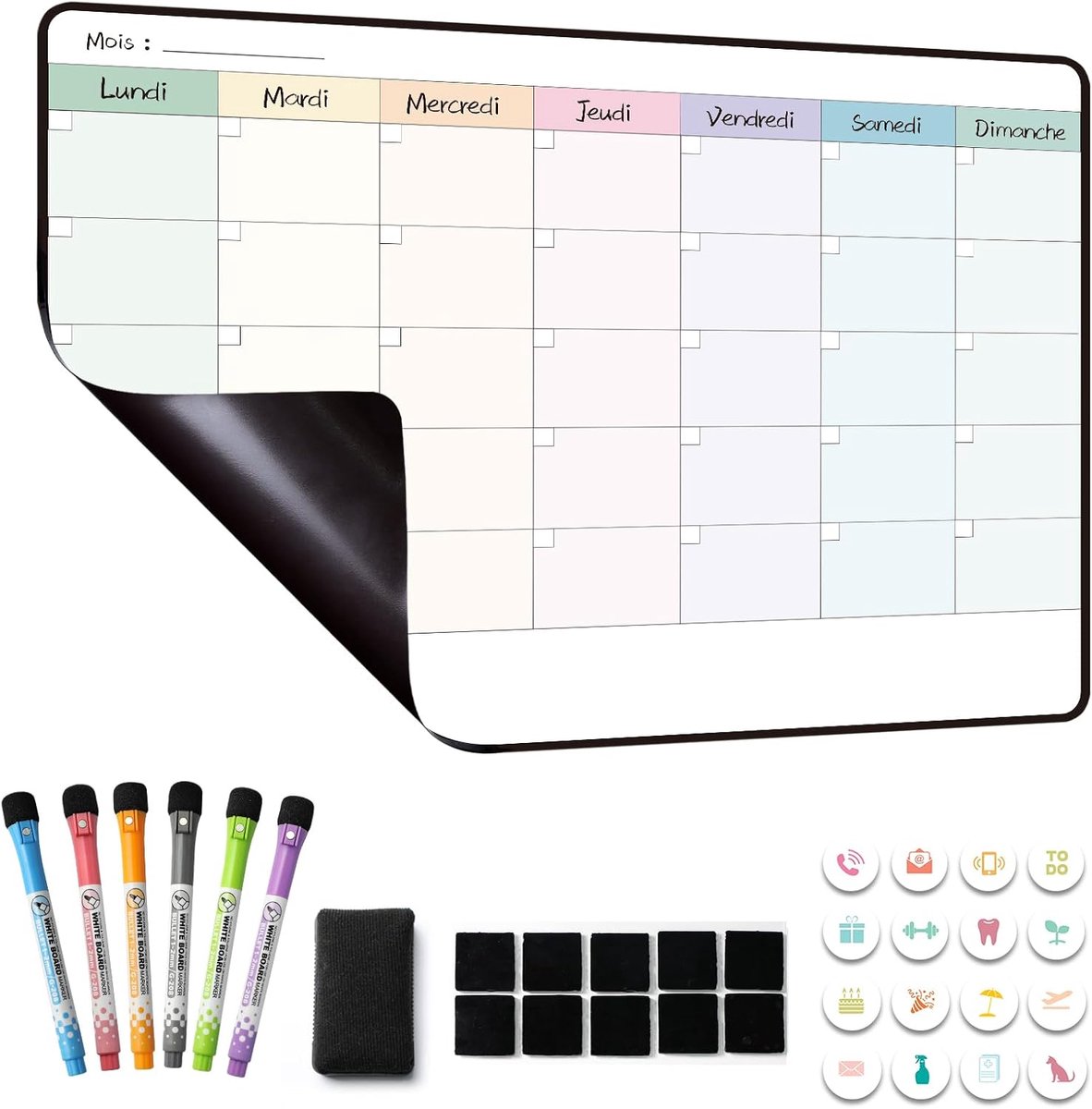 Kalender, magnetisch, koelkastorganizer, weekplanner, maandplanner, magnetisch, weekplanner, 42 × 28 cm, uitwisbaar in het Frans