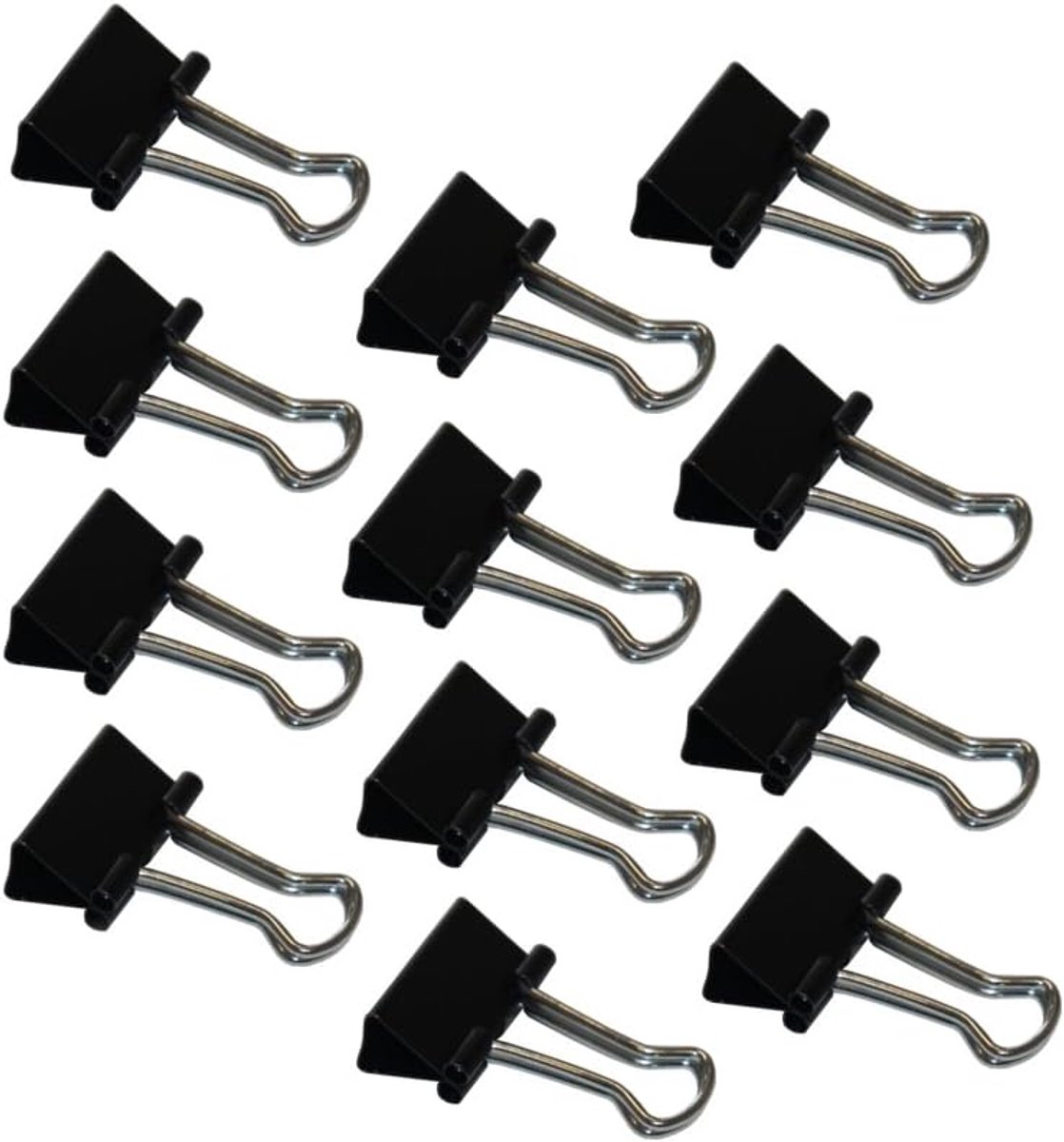 6421415 Foldback klemmen 15 mm, 12 stuks, gelakt metaal afneembare beugel, sterke veer, zwart/zilver