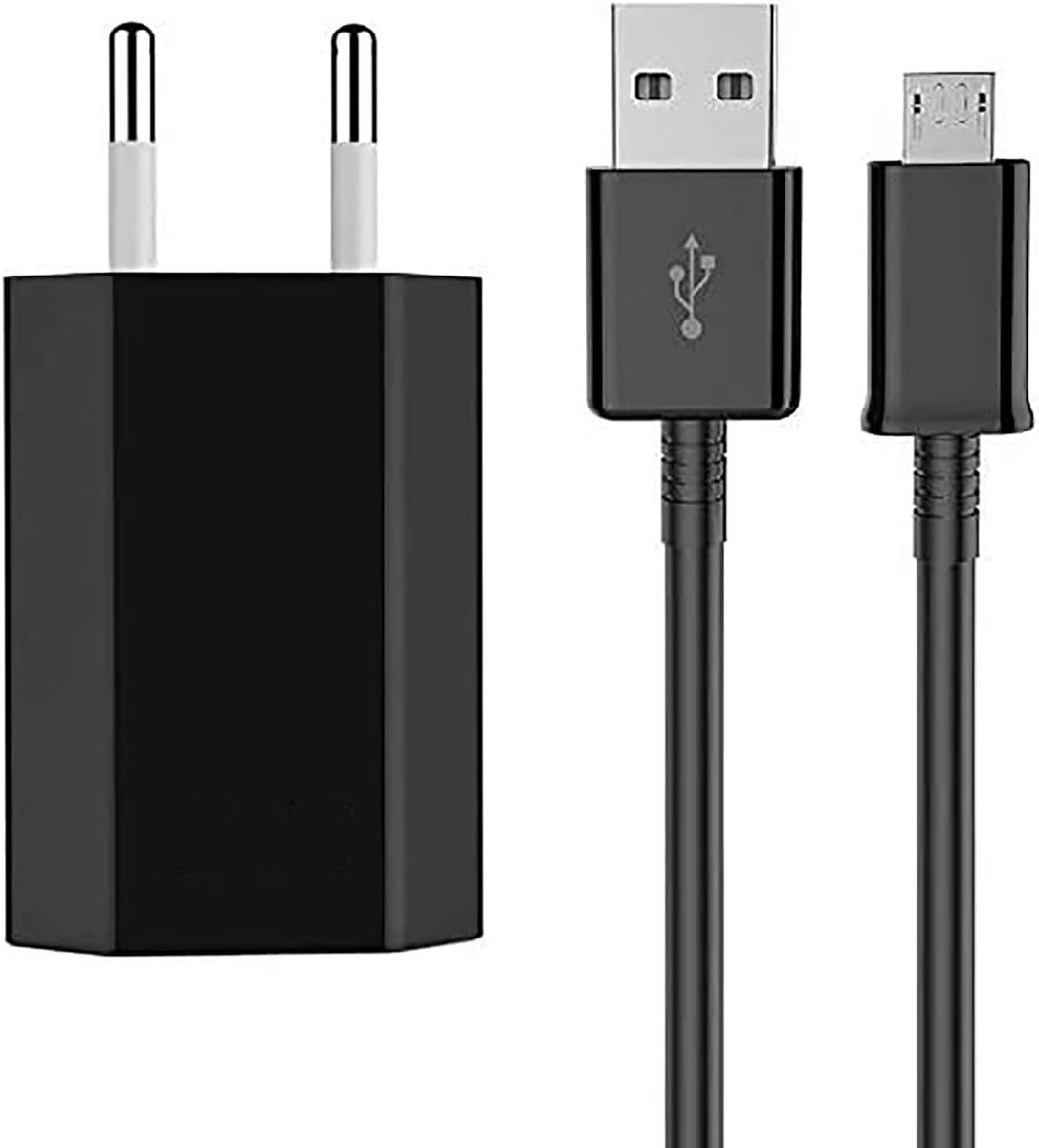 5 V 1 A micro-USB-oplader, Android oplaadkabel 5 volt 1000 mA AC, DC voeding voor het opladen van Android-smartphones, tablets en thuiscamera's, 2 m netsnoer, EU-stekker, zwart