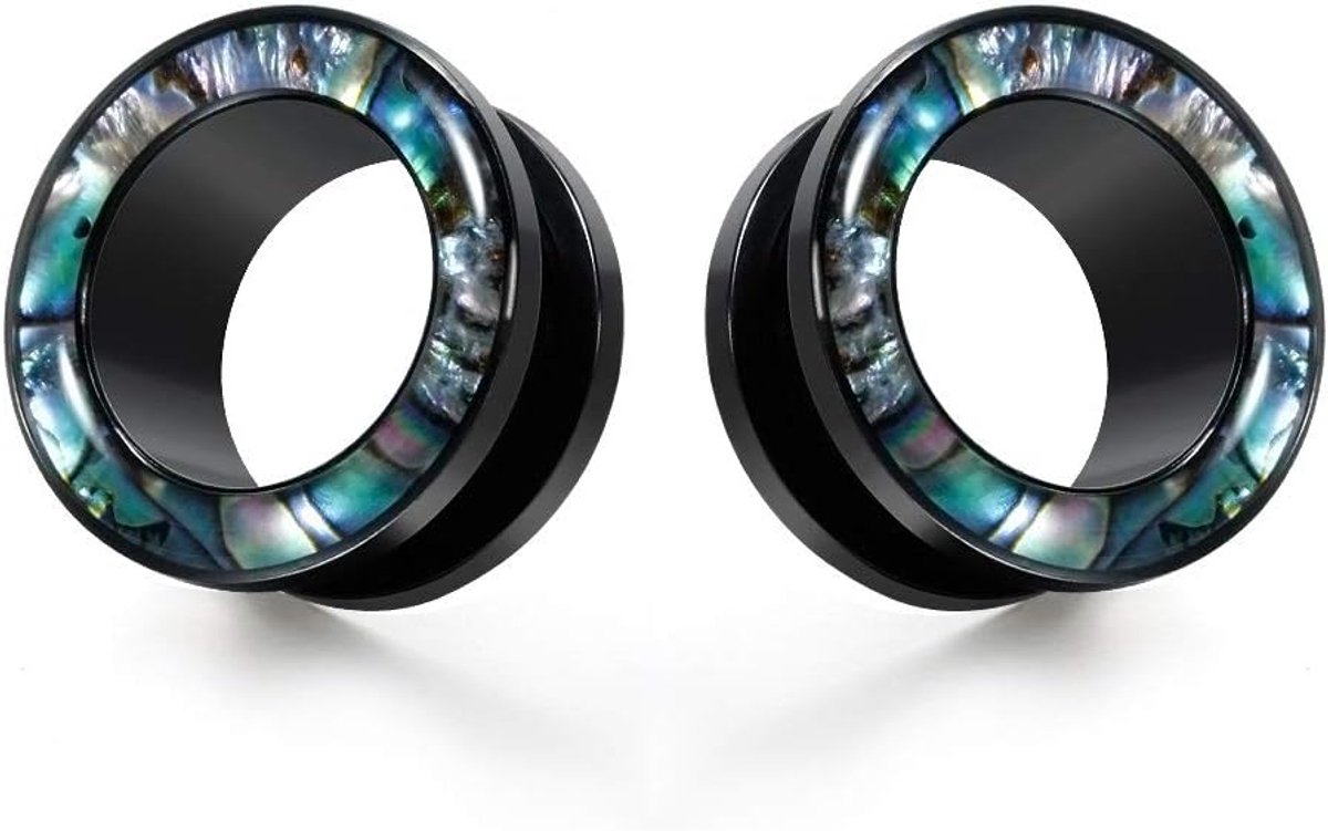 Meters voor oren, Chirurgische stalen stekkers, Vleesbrancards oorbellen, Maat 2g tot 1 Inch zwarte schroeftunnels Piercing., Shell