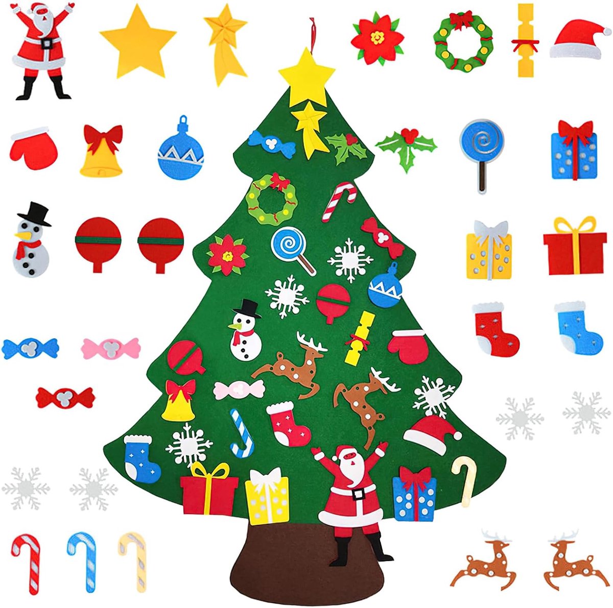 shallyong Vilten kerstboom voor kinderen, kerstboom vilt kinderen met 38 kerstversieringen voor kinderen (Christmas Tree)