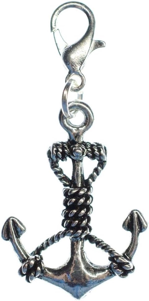 Anker met touw 1 maritieme charm rits pull - handgemaakte modesieraden I kettinghanger verzilverd - bedelhanger bedelarmband - hanger voor armband, 20 mm, Metaal, Geen edelsteen
