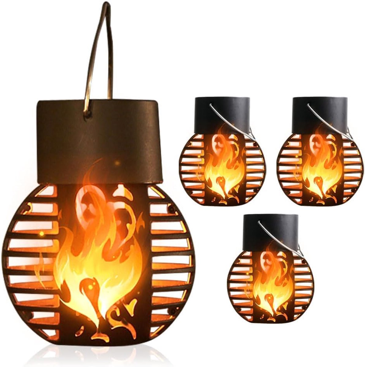 Vlamlicht op zonne-energie, 4 stuks, voor buiten, weerbestendig, zonnelamp, vlameffect, hangende zonnelampen voor buiten, tuinverlichting, hangend op zonne-energie, IP65 waterdicht