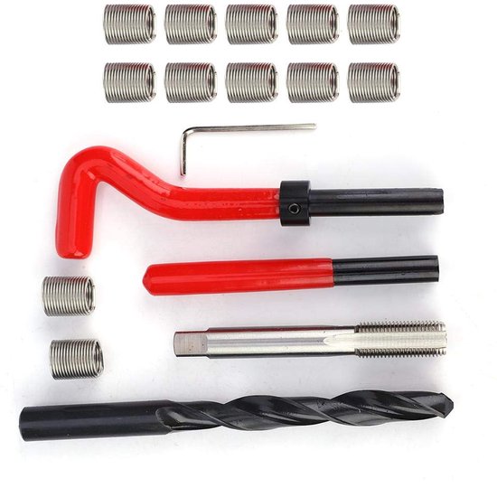 Schroefdraad Reparatieset M12x1,25 mm, 17 Stuks, Roestvrijstaal, met Spiraalboor en Inbussleutel, Metrisch Gereedschap voor Auto en Fiets Reparaties — afbeelding 2