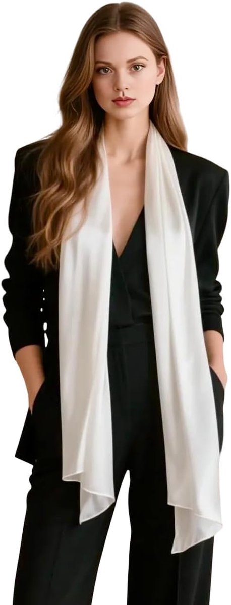 zijden sjaal 100% zijde halsdoek zijden doek 180x90cm effen kleur voor pak formele gelegenheden stola zakelijke stijl cadeau voor jou, wit, 180x90