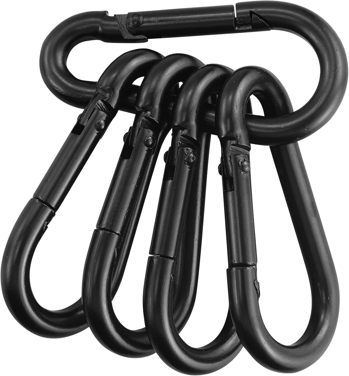 5 x M6 karabijnhaken, 50 kg draagkracht, 5,5 mm diameter, massief ijzer met PE-coating, zwarte multifunctionele haken, perfect voor sleutelhangers