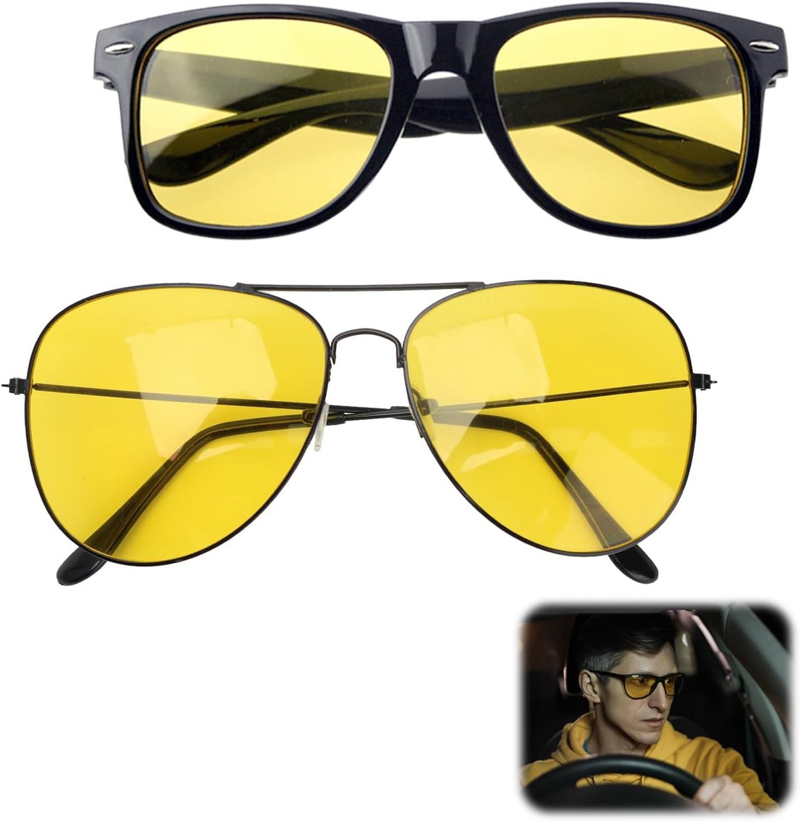 2 Stuks Polariserende Nachtrijbril voor Autorijden Gele Getinte Lens Anti Verblinding en UV400 Bescherming Verbeterd Zicht bij Nacht Mist en Regen Lichtgewicht TR Montuur voor Mannen en Vrouwen