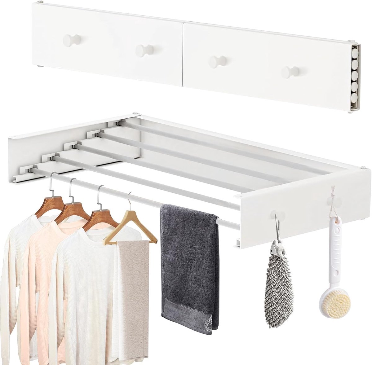 Droogrek Opvouwbaar Droogrek Opvouwbaar Muur Droogrek 5 Staven 4 Haken 55 lbs Capaciteit voor Indoor Outdoor Appartementen Slaapzaal Bad Washanger