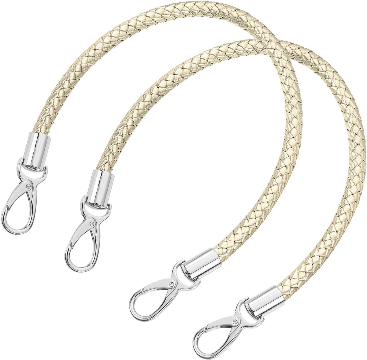 Tashengsels, lederen riemen voor tassen, 2 stuks, 50 cm, PU tasriem met metalen gespen, tasgrepen voor haaktassen, handtassen (lichtgouden riem + zilveren sluiting)