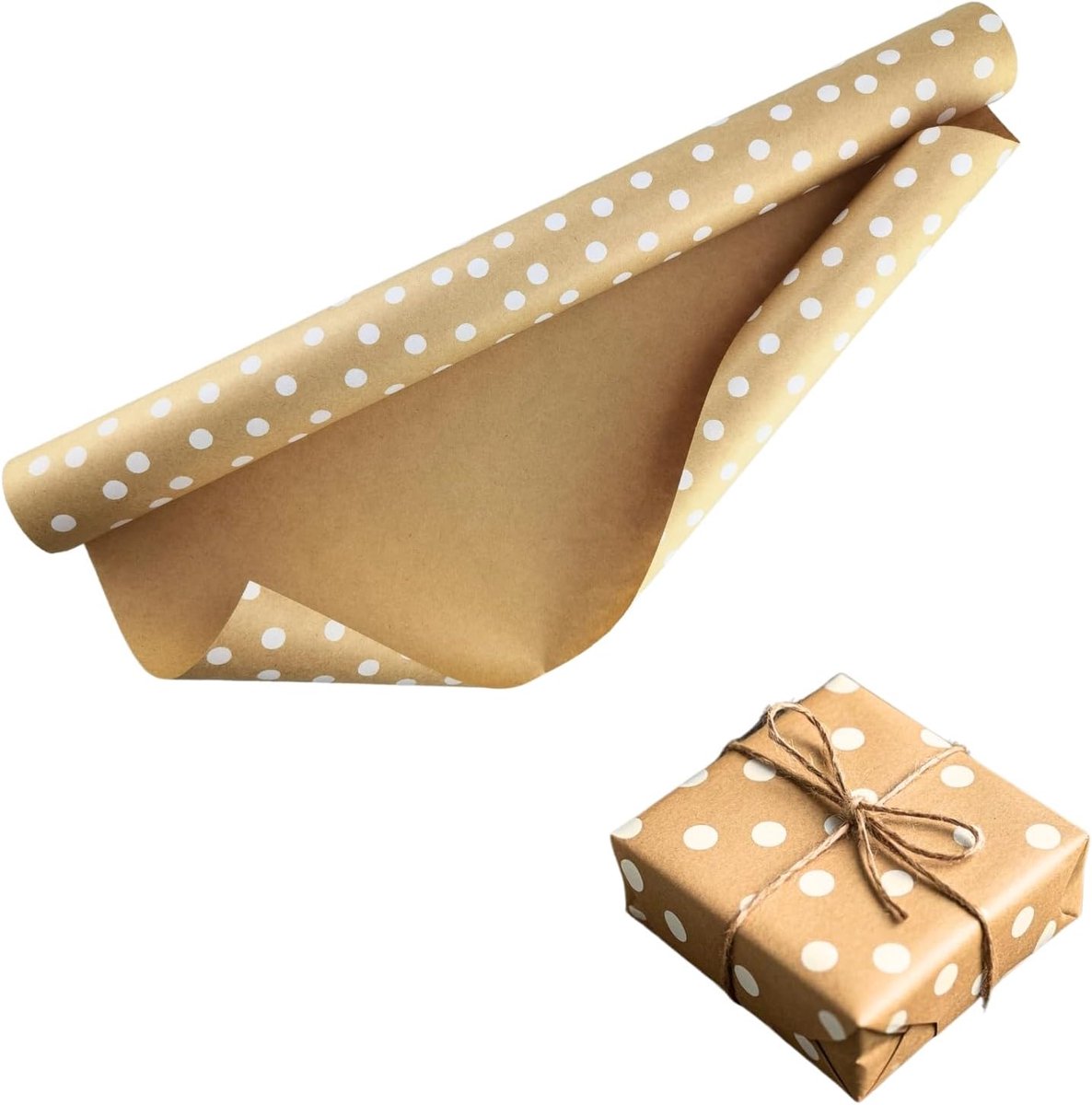 Cadeaupapier, natuurlijk gerecycled papier, kraftpapier, geschenkverpakking voor kunsthandwerk, verjaardagen, Kerstmis (bruine stippen, 43 cm x 15 m)