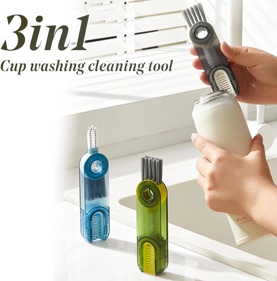 3-in-1 multifunctionele reinigingsborstel, 2 stuks reinigingsborstels, waterflessen en bekerdeksels voor kleine ruimtes voor grondige en efficiënte reiniging — afbeelding 4