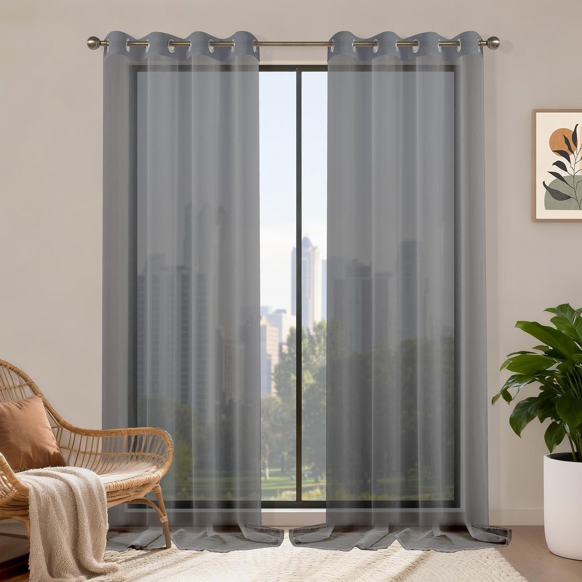 gordijnen met ogen set van 2, H 245 x B 140 cm stores gordijnen donkergrijs transparant, doorzichtige gordijnen, gordijnen met ogen schlaufenschal voor slaapkamer woonkamer keuken Sheer