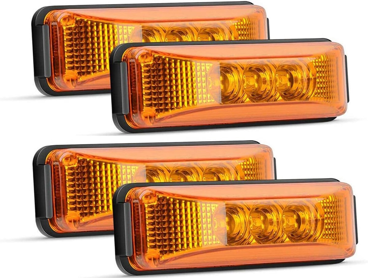 Set van 4 3 led-aanhangwagenlichten - led-zijpositielichten 12V/24V, 103 mm, universeel waterdicht brandtrailer voor vrachtwagen, aanhangwagen, boot, zwaar gewicht (geel)