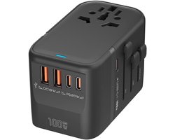 100W GaN Universal Travel Adapter International Power Adapter, 5 USB (3 USB C) Charging Ports European Travel Plug Adapter Worldwide for US to Europe UK, EU, AU (Type C/G/A/I) Outlet Wall Charger