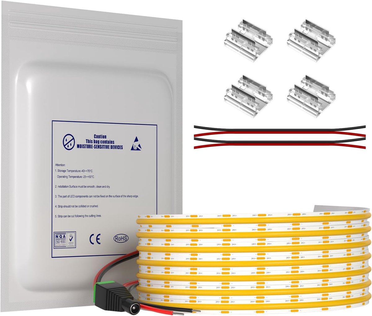 LED strip 10m warm wit 2700K 12V, 312 LEDs/m gelijkmatig licht zonder lichtpunten, hoge CRI>90, flexibel knipbaar & dimbaar voor binnenverlichting en DIY (zonder voeding & controller)