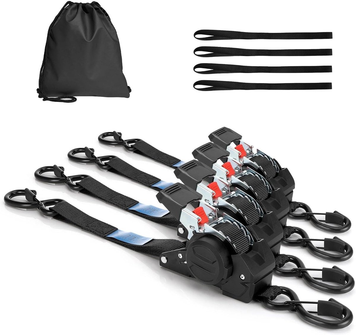Spanbanden, 3 m, 25 mm, met S-haak, spanbanden, zelfoprolend | 350 kg/700 kg, intrekbare spanbanden met ratel voor motorfiets, kajak, bedrijfsvoertuig, bestelwagen en vrachtwagen