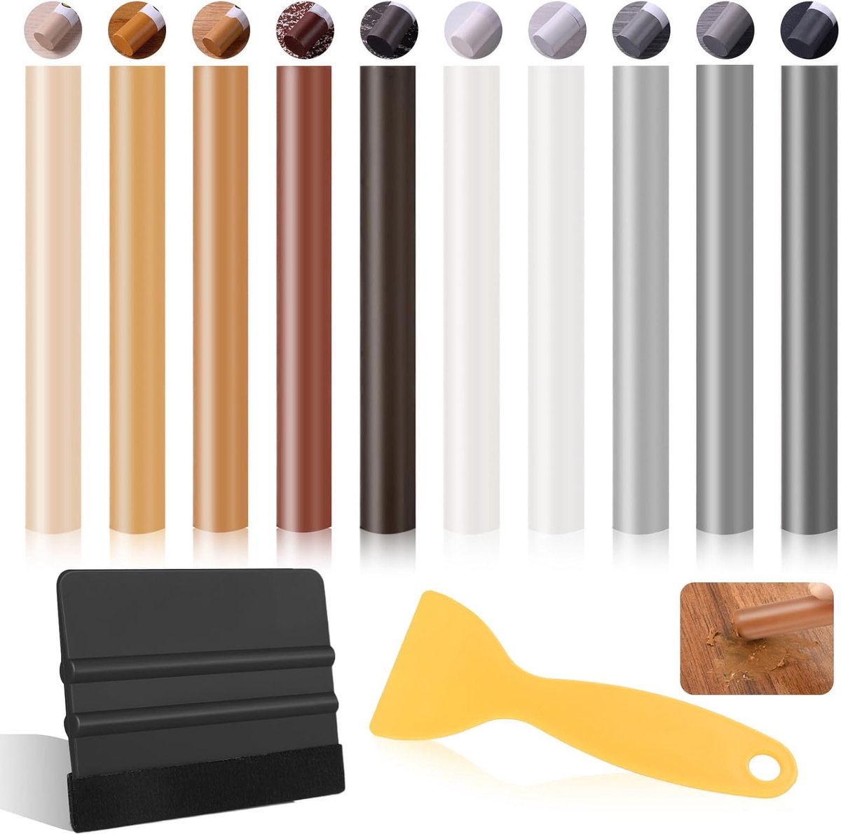 Wasvulstok voor houtreparatie, meubelreparatieset met schraper houtvuller sticks hout krassen reparatie laminaat vloer reparatieset voor houten meubels vloer tafel deur gitaar krassen gat