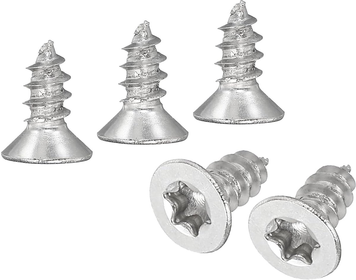 METERXITY Torx platte kopschroeven, M4 x 10 mm, roestvrij staal, 304, volledige schroefdraad, zelftappend, voor hout/meubels, zilverkleurig, 100 stuks