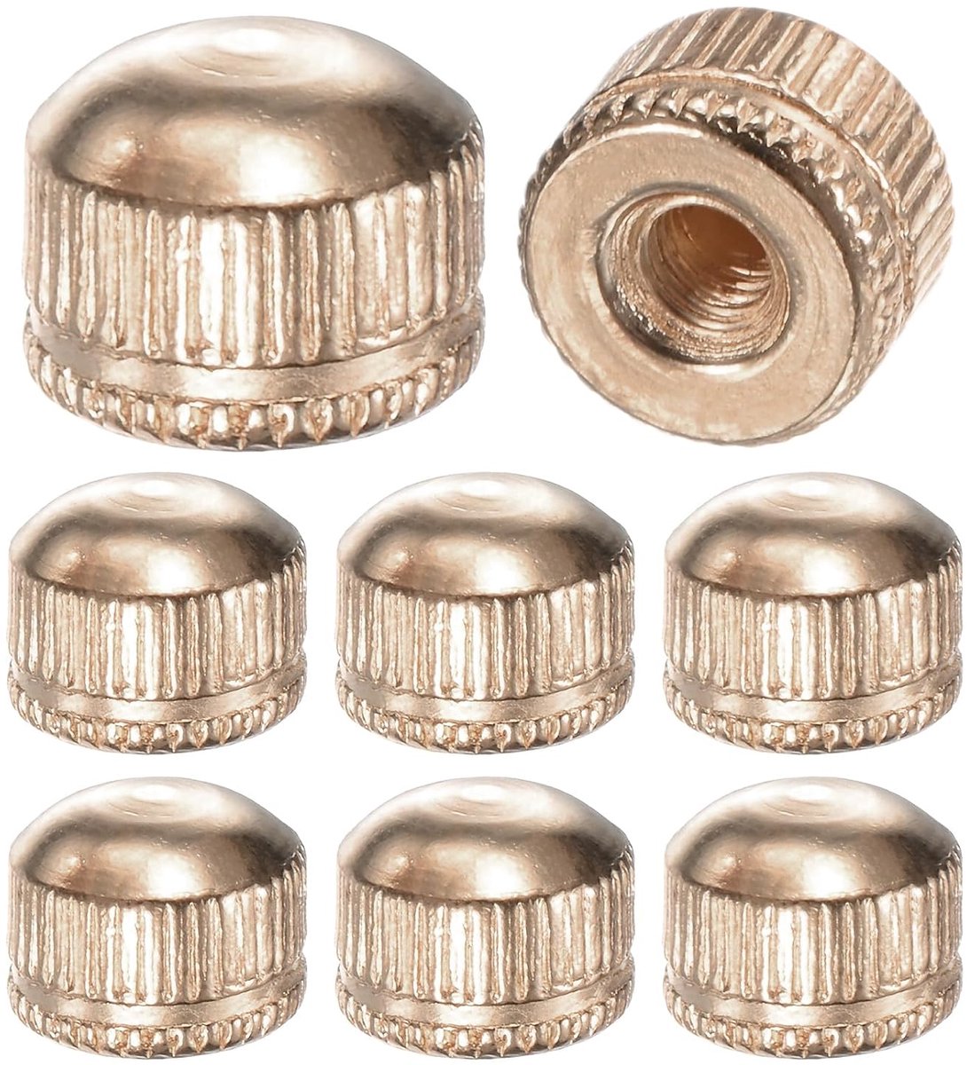 METERXITY 8 stuks draadhoedmoeren, schroefdoppen M4 x 11 mm voor verlichting, vrouwelijke gekartelde moer voor het vervangen van plafondafdekking/decoratieve lamponderdelen [goudkleurig]