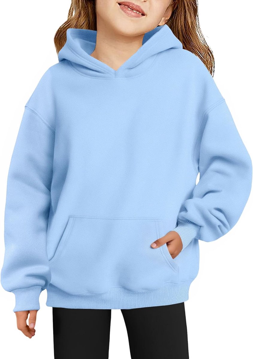 Hoodie voor meisjes, warme fleece kinderhoodie, wintertrui met zak, sweatshirt voor meisjes van 6-15 jaar