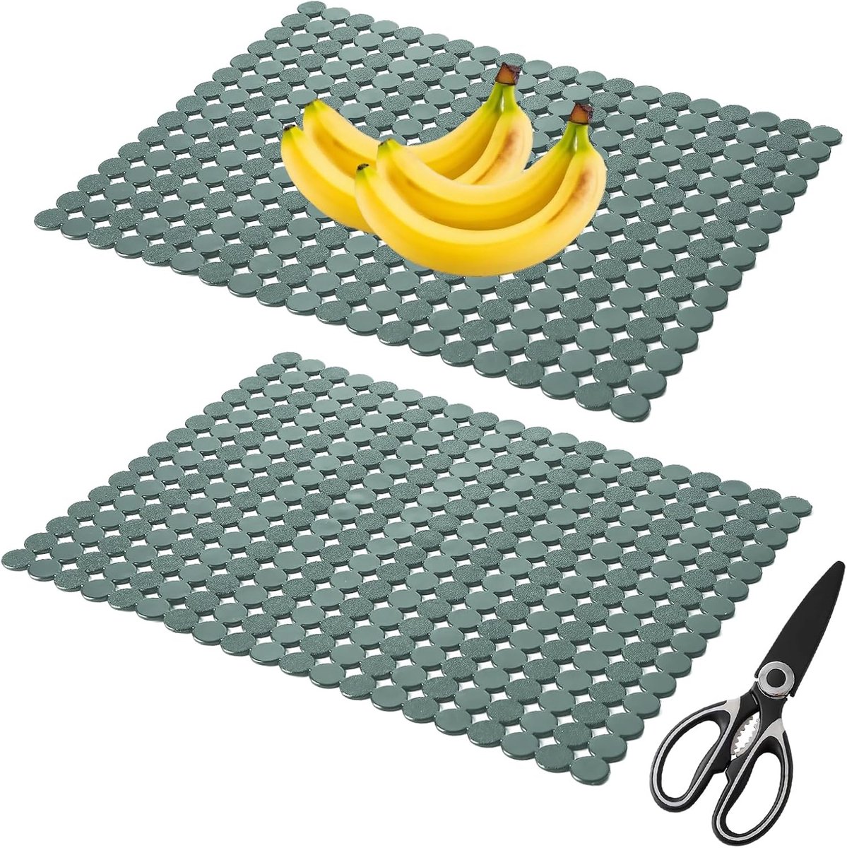 2 stuks, op maat te snijden spoelbakinzet, 30 x 40 cm afdruipmat gootsteen, spoelbakmat met 1 schaar, afdruipmat gootsteen, voor roestvrijstalen spoelbakken (groen doorschijnend)