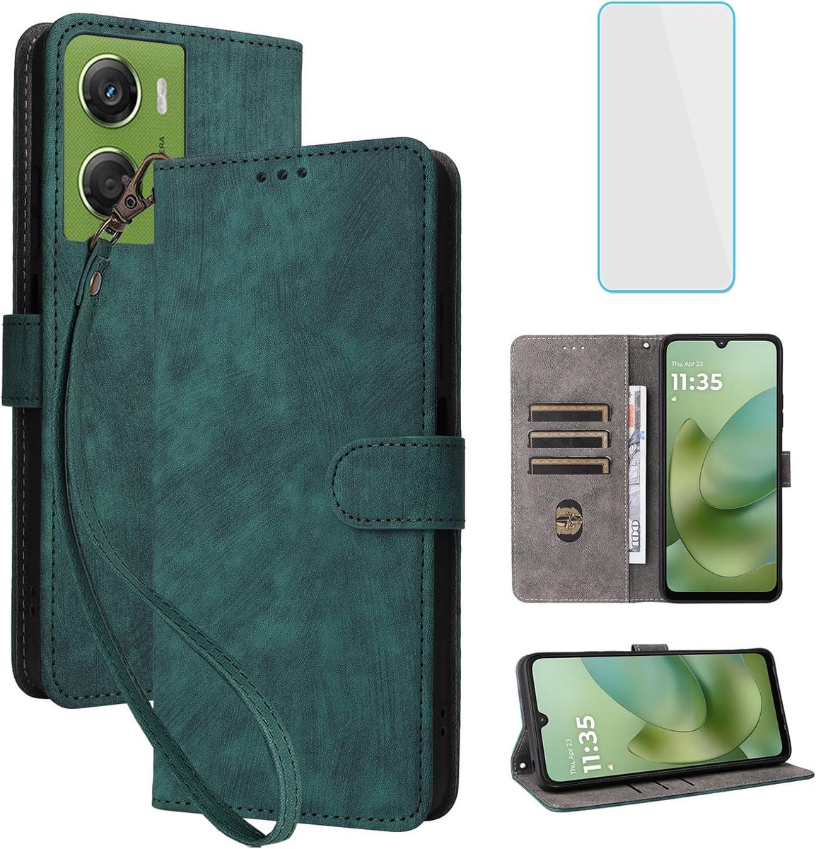 Hoesje Voor Motorola Moto G06/Moto G06 Power Groen | met Screen Protector,RFID Blokkering,Telefoonhoesje Leer met Portemonnee,Motorola G06Power G o6 Power Moto Go6 phone case