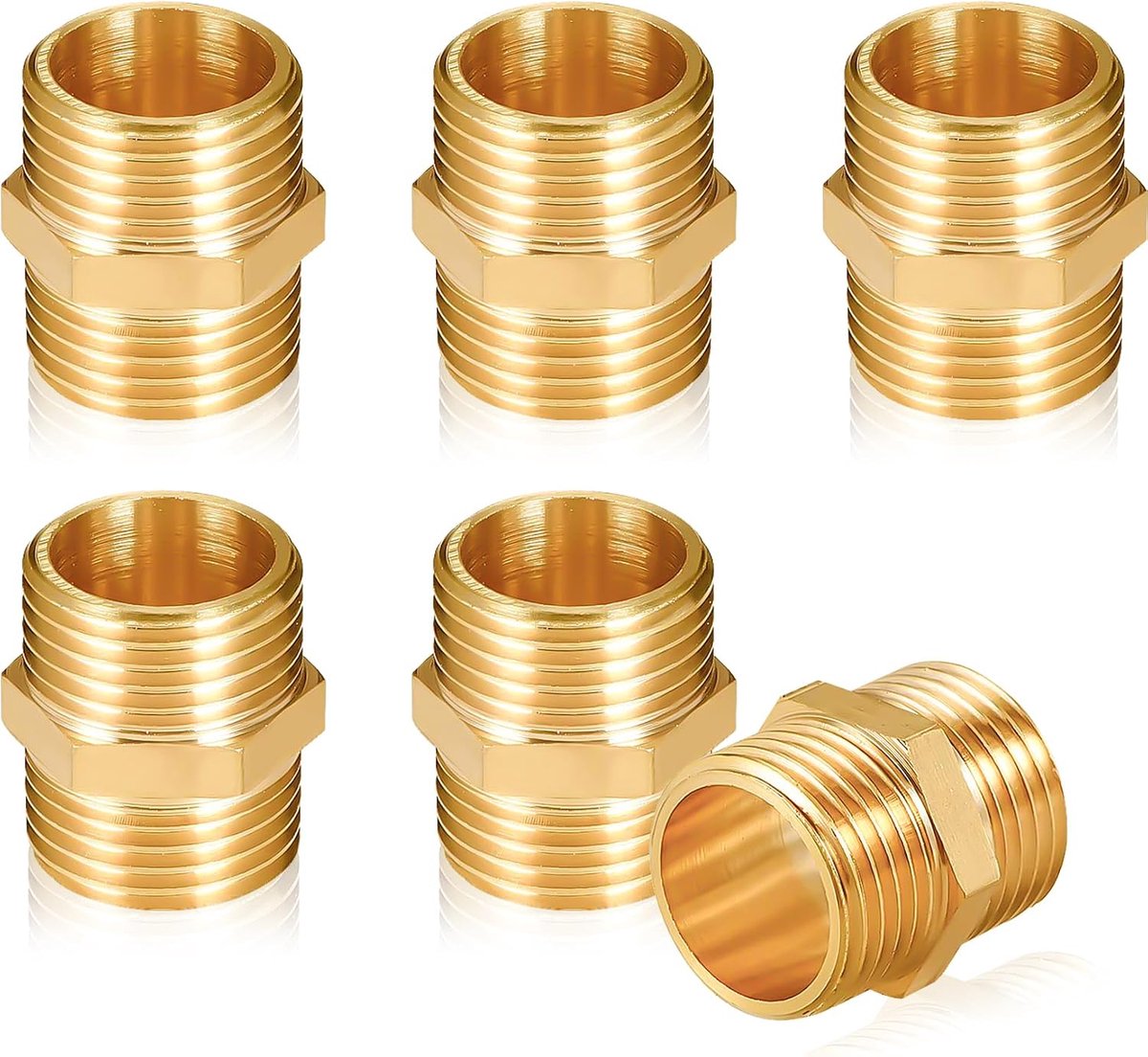 6 stuks dubbele nippel 3/4 inch (Ø 25 mm), messing buitendraad, dubbele nippel zeskant 3/4 inch, verbindingsstuk 2 x AG van schroefdraadfitting voor buisaansluiting, drinkwaterinstallatie
