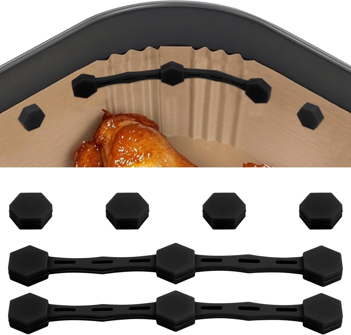 2 Sets Airfryer Magneet Siliconen Gesp, Airfryer Magneten voor Bakpapier Siliconen Magnetische Gesp Voorkom Papierverbranding Keukenaccessoires (Zwart)