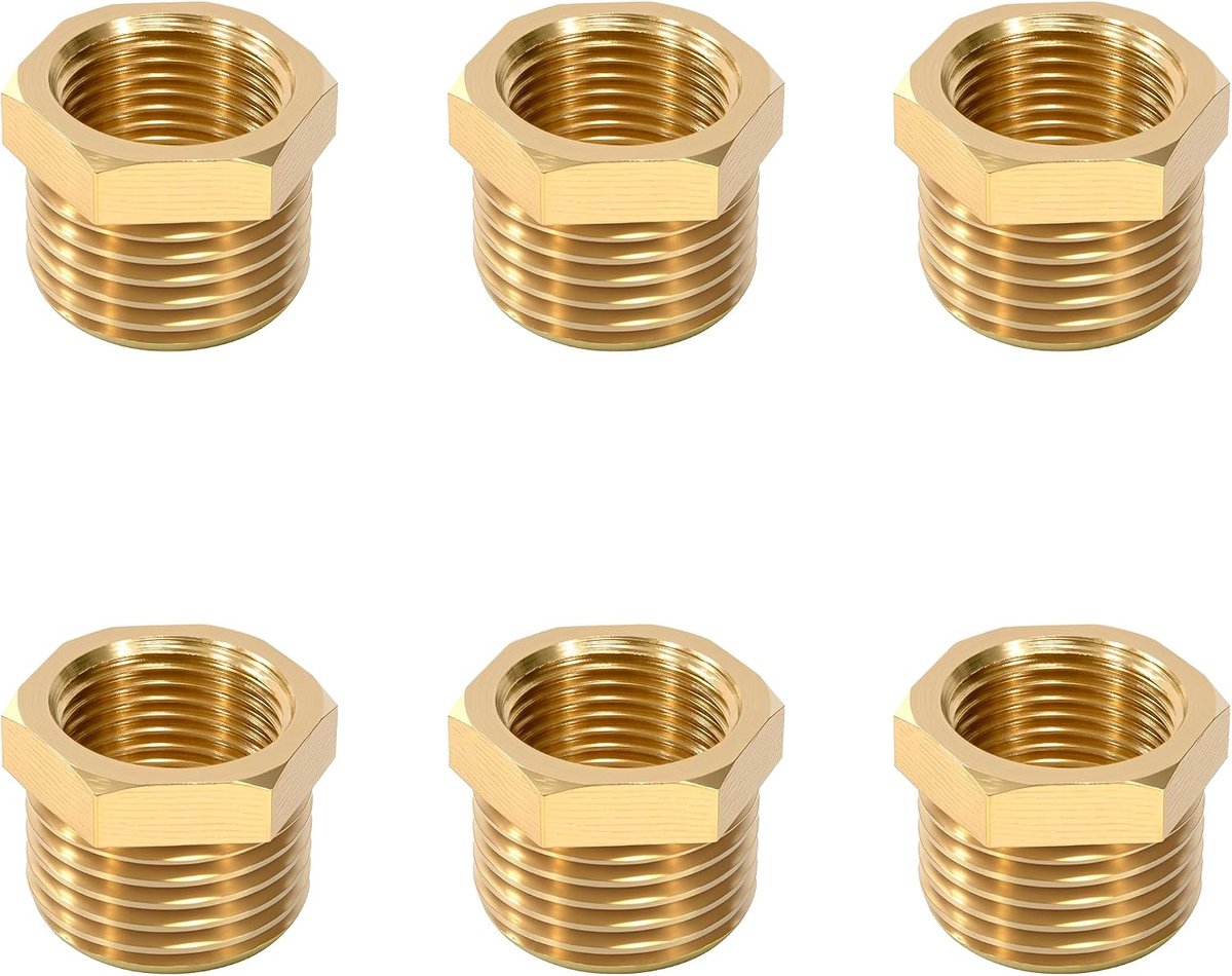 6 stuks 3/8 inch mannelijk naar 1/4 inch vrouwelijk verloopstuk, schroefdraadverbinding van messing, reduceerconnector voor water, gas, olie, tuin