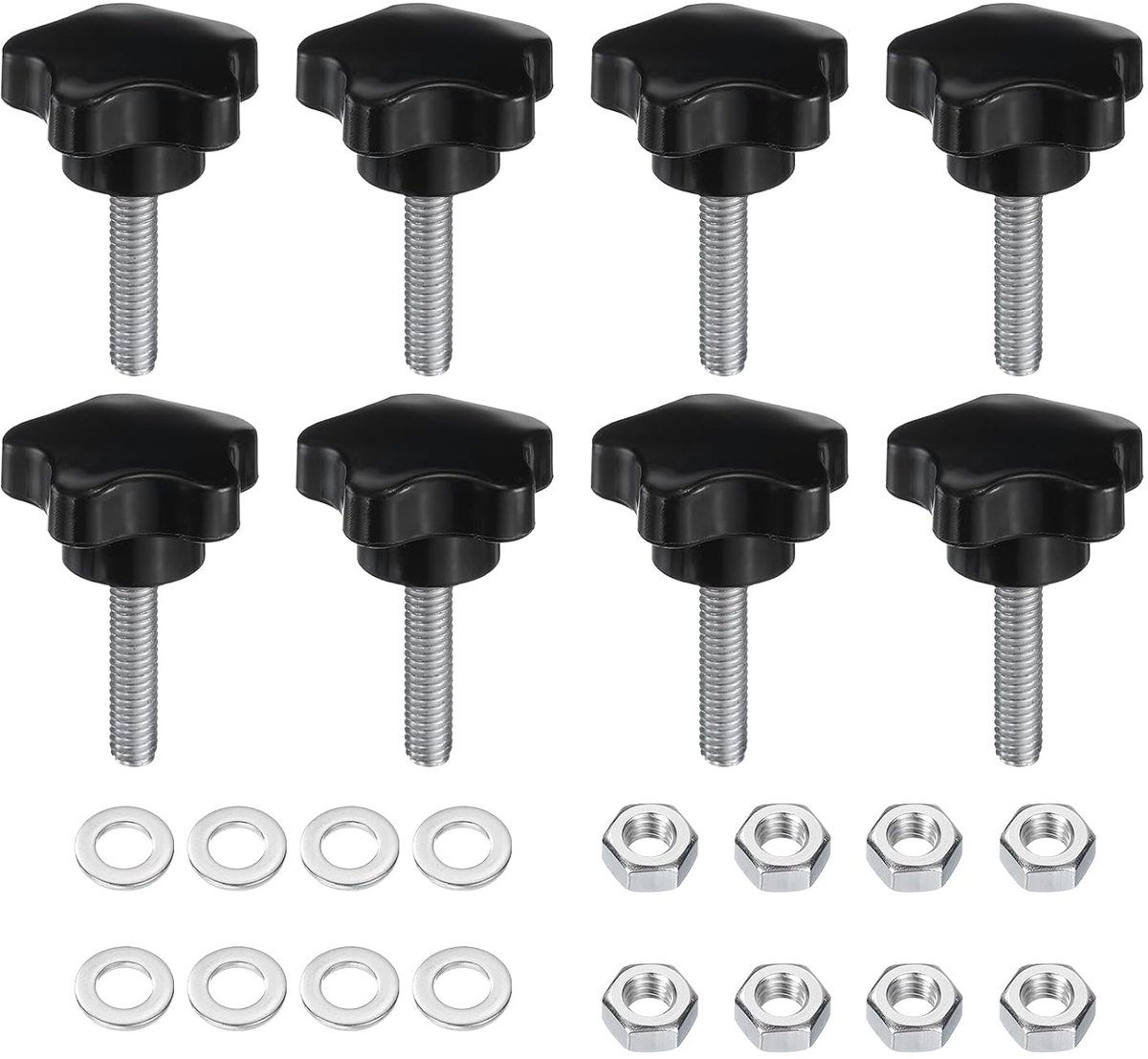 8 stuks kartelschroeven stergreepmoer M6 x 25 mm metrisch verzinkt koolstofstaal schroefdraad 31 mm 5-sterren kunststof schroefdraadstift handknoppen handgrepen duimschroeven