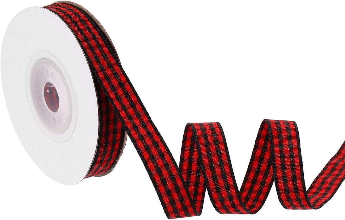 10 Yard x 8/8 Inch Gingham Lint, Plaid Lint Nylon Geruit Geschenkverpakking Strip voor Thanksgiving Strik Krans Craft Verjaardag Bruiloft, Zwart Rood