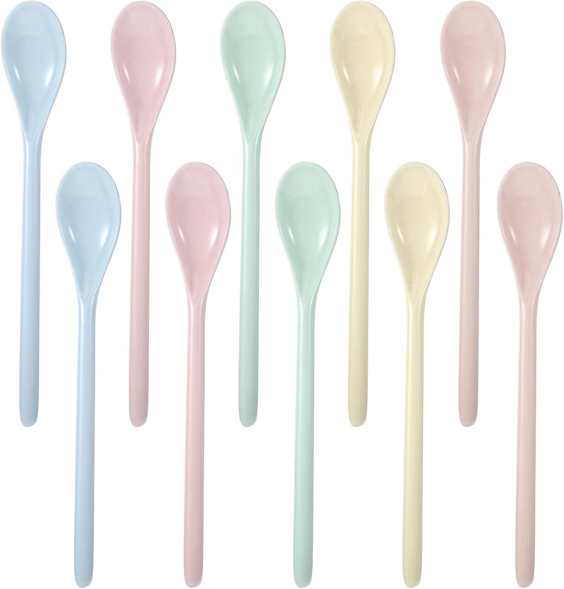 Eierlepels kunststof, herbruikbare plastic lepels, anti-druppel imitatie porseleinen servies, lange lepel voor dranken, eieren, ijs, yoghurt, desserts, latte macchiato-lepels (18,5