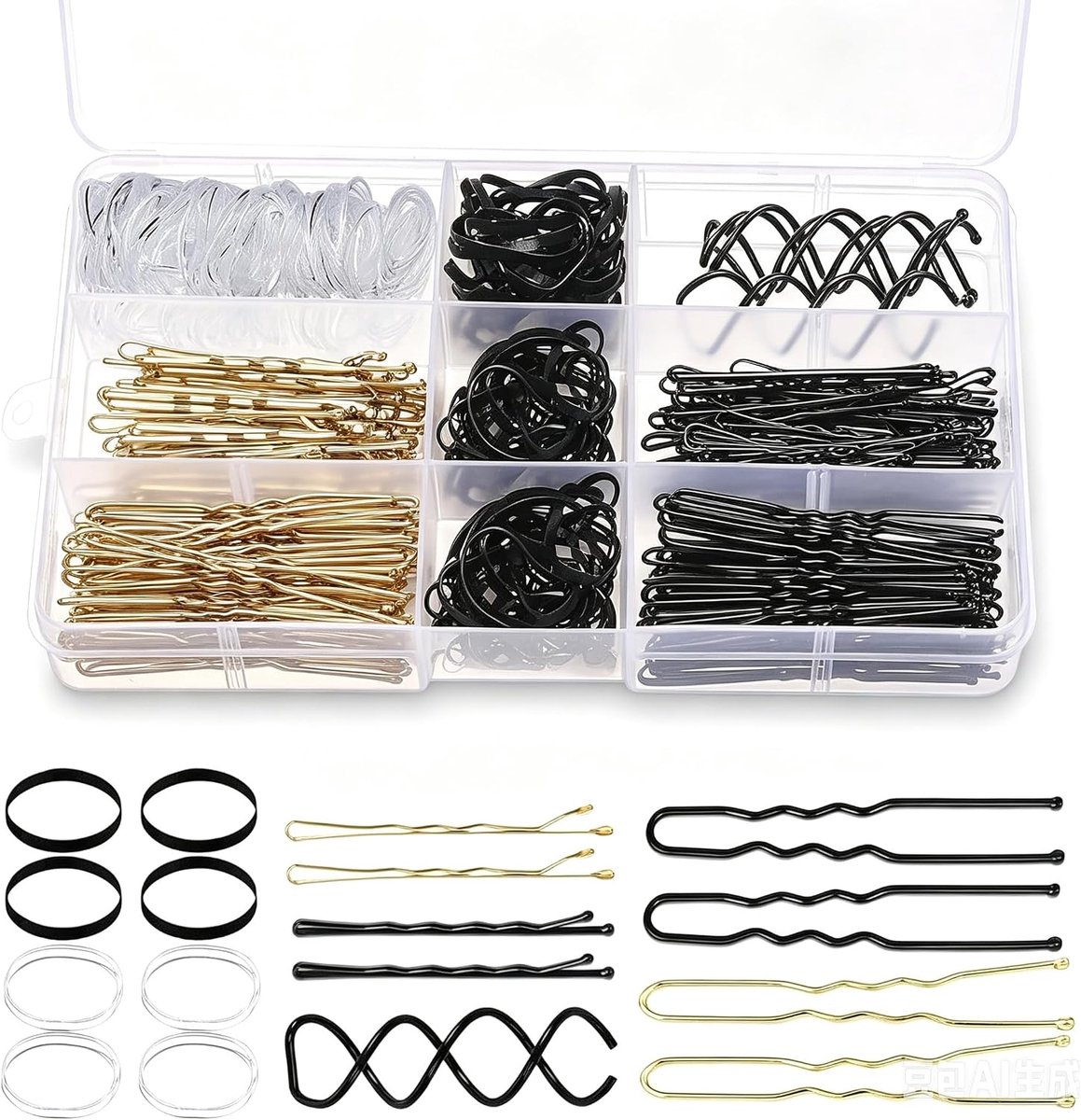 Haarspelden, bobby pins, metalen haarspelden met opbergdoos, haarklemmen, U-vormige, spiraal haarspeld, transparante haarelastiek, haarclips voor dames
