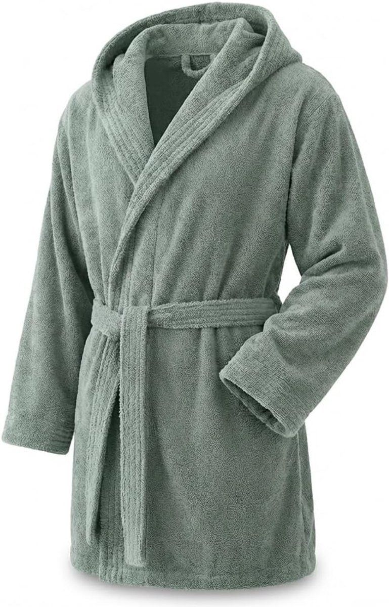 Towel Elegante badjas voor dames en heren, 100% katoen, 500 g/m², met capuchon of zonder capuchon, zacht en absorberend voor douche, spa en zwembad, Water Groen, S