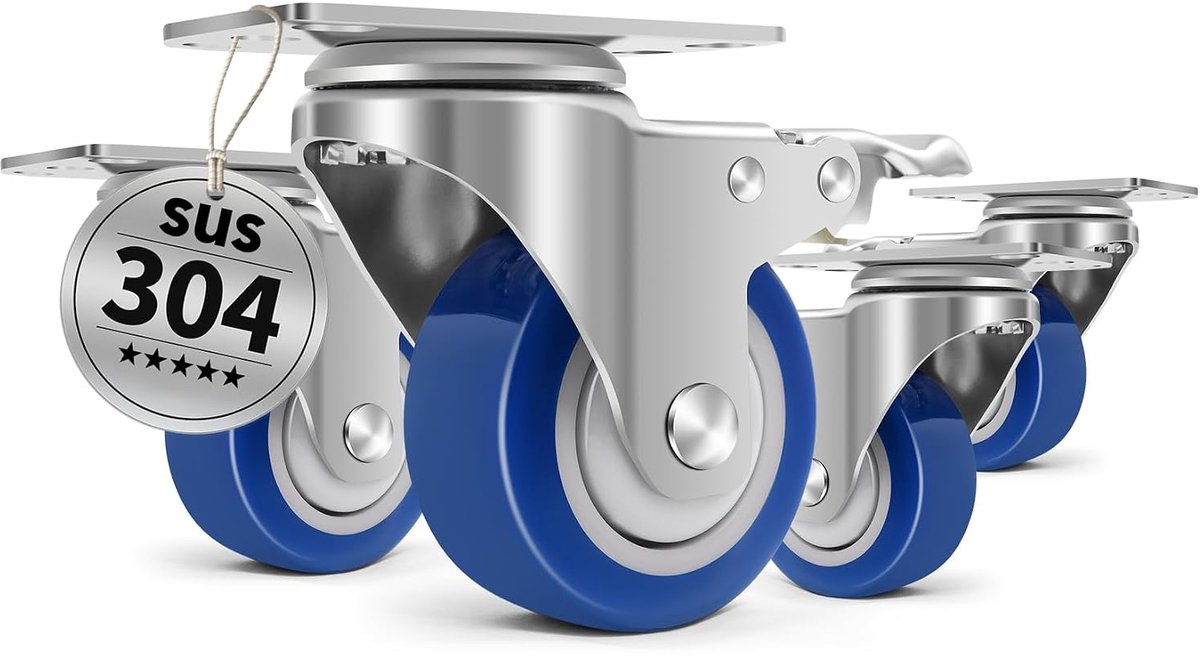 wielen van roestvrij staal, 75 mm, capaciteit 540 kg, industriële zwenkwielen met remmen, hittebestendige wielen voor meubels, medische apparaten, gebruik buitenshuis
