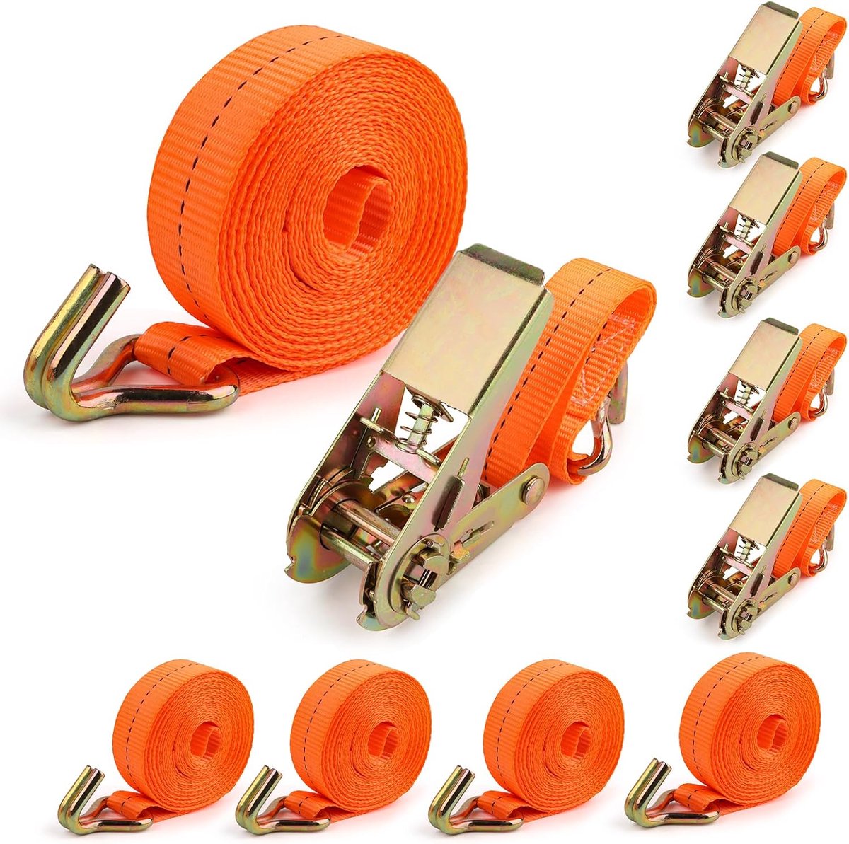 Spanbanden met ratel en haak, 4M x 25mm sjorband heavy duty voor motorfietsen, auto, aanhangwagen, ladingszekering, bevestigingsriem