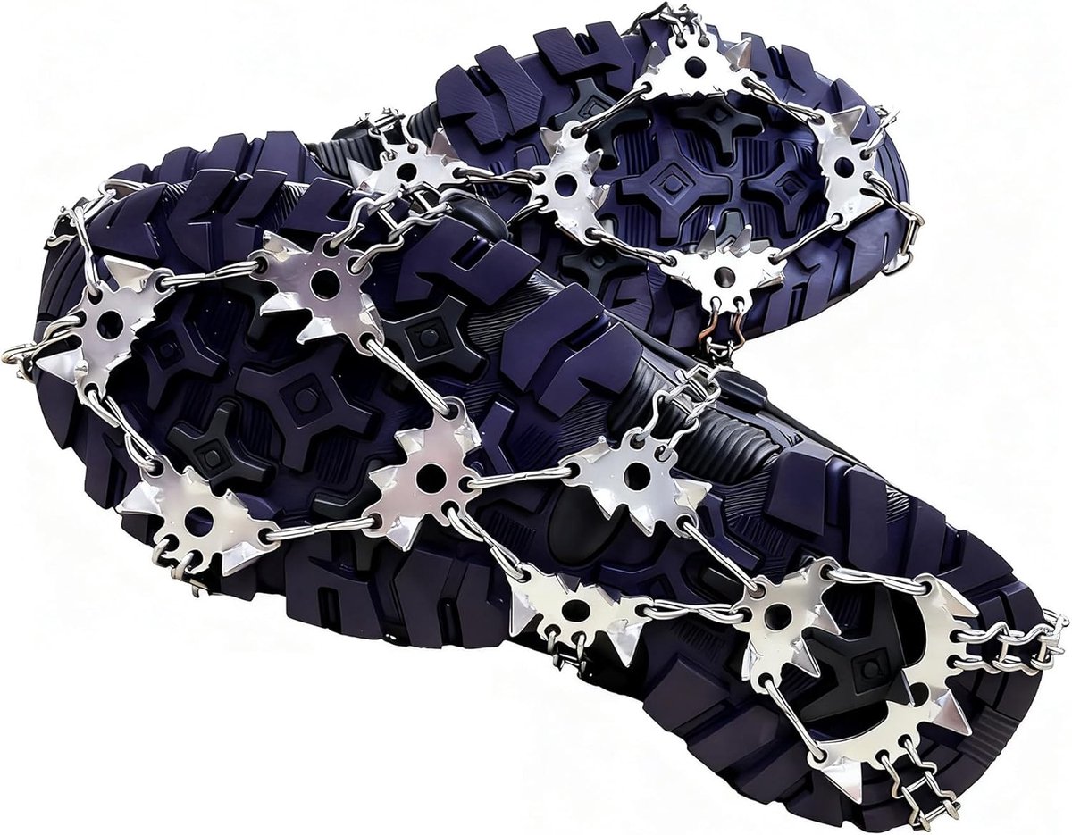 Stijgijzers voor wandelschoenen, 32 roestvrijstalen schoenspikes voor wandelen en klimmen op ijs, antislip tractie voor winterwandelen, joggen en vissen