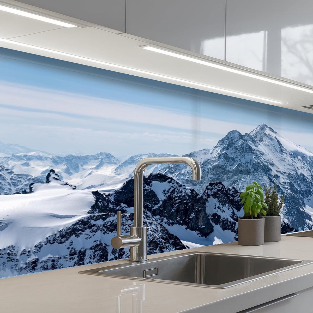 keukenachterwand 60x150 cm zelfklevend keuken decoratie accessories home kitchen spatscherm Landschap - Bergen - Sneeuw - Wit